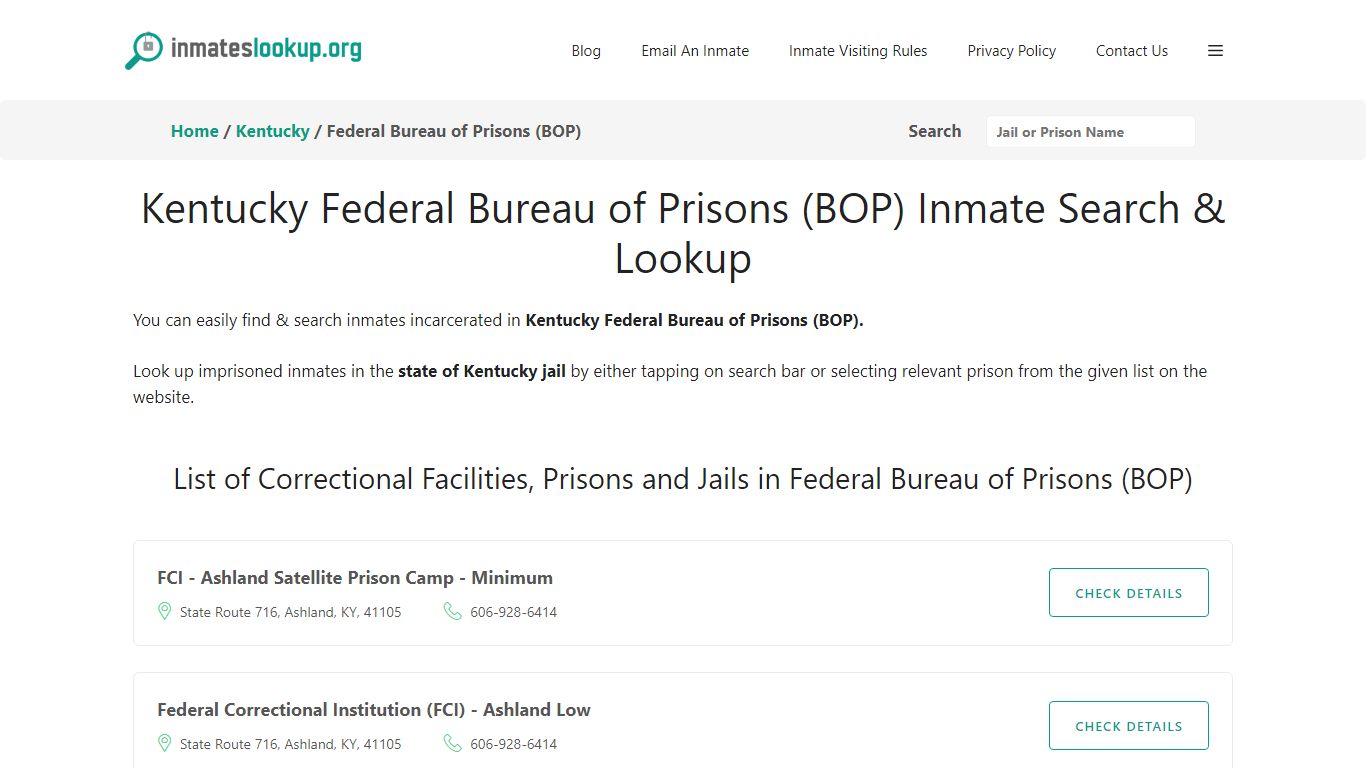 Kentucky Federal Bureau of Prisons (BOP) Inmate Search & Lookup